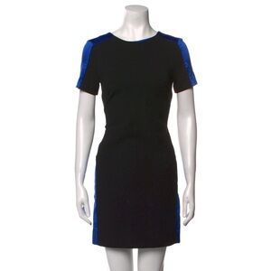 NWT SANDRO CREW NECK MINI DRESS BLACK AND BLUE WITH BACK CUT OUT ACCENT
